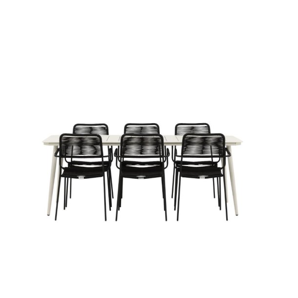 Lina set de jardin table 90x200cm 6 chaises Lindos noir.