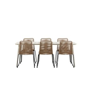 Lina set de jardin table 90x200cm 6 chaises Lindos brun.