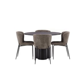Olivia spisebordss�t spisebord sort 4 stole boucle brun.