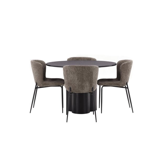 Olivia spisebordss�t spisebord sort 4 stole boucle brun.
