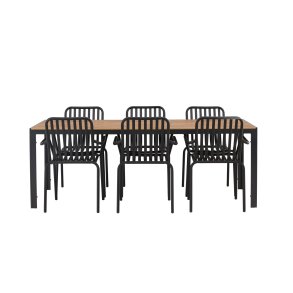 Break hagesett bord 90x200 cm natur 6 stoler svart.