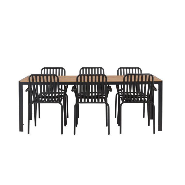 Break hagesett bord 90x200 cm natur 6 stoler svart.