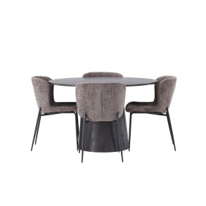 Lanzo spisegrupper spisebord mokka 4 stoler boucl� brun.