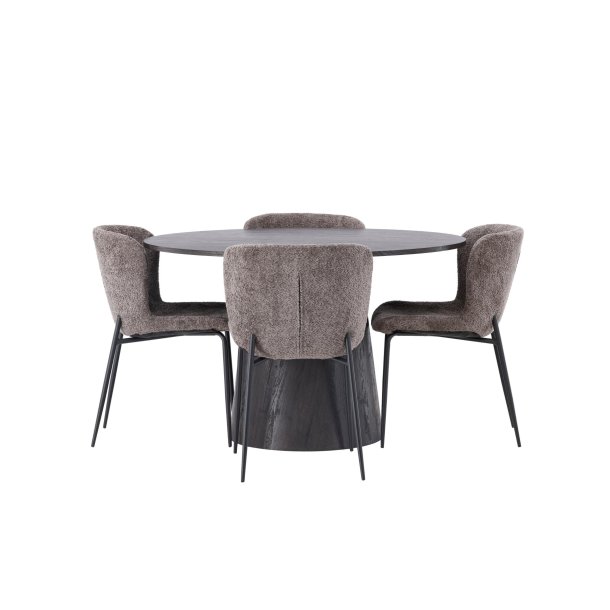 Lanzo spisegrupper spisebord mokka 4 stoler boucl� brun.