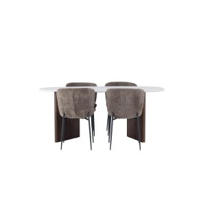 Gr�nvik spisebordss�t spisebord lysegr� 4 stole boucle brun.