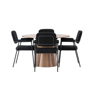 Lanzo spisegrupper spisebord natur 4 stoler boucl� svart.
