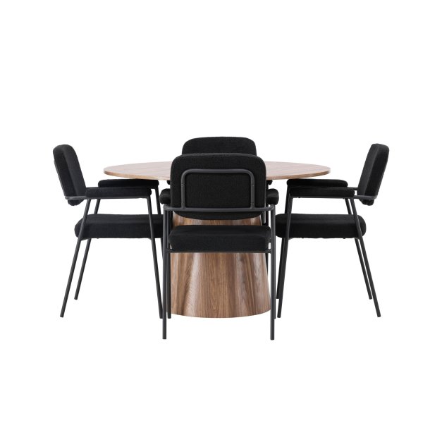 Lanzo spisegrupper spisebord natur 4 stoler boucl� svart.