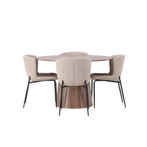 Lanzo spisegrupper spisebord natur 4 stoler boucl� beige.