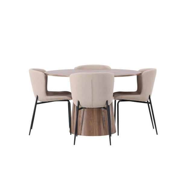 Lanzo spisegrupper spisebord natur 4 stoler boucl� beige.
