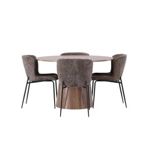 Lanzo spisegrupper spisebord natur 4 stoler boucl� brun.