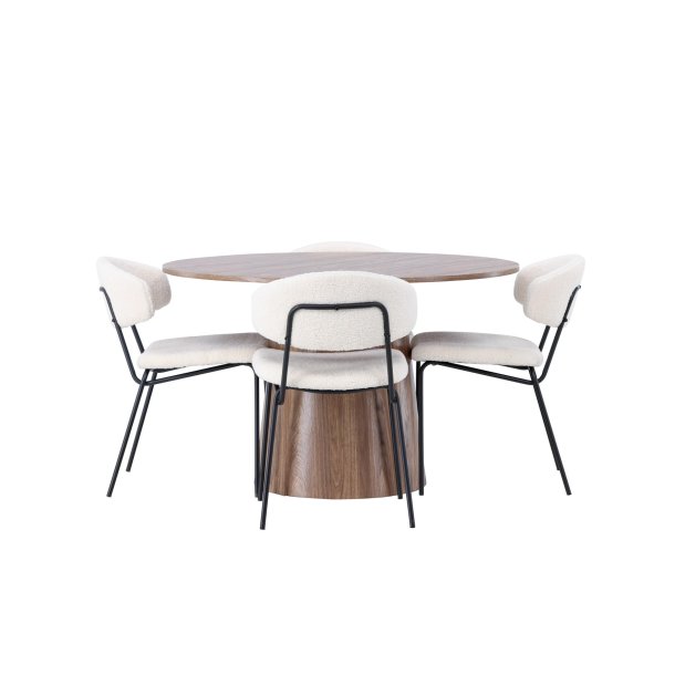 Lanzo spisegrupper spisebord natur 4 stoler boucl� hvit.
