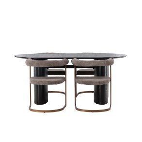 Isolde spisebordss�t spisebord sort 4 stole boucle brun.
