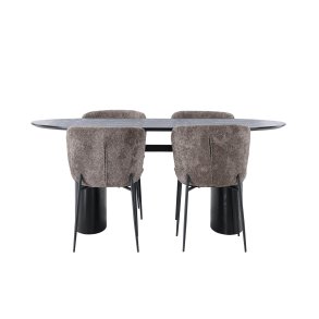 Isolde spisebordss�t spisebord sort 4 stole boucle brun.