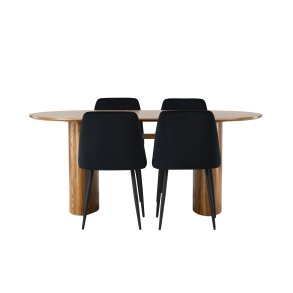 Isolde spisebordss�t spisebord natur 4 stole velour sort.