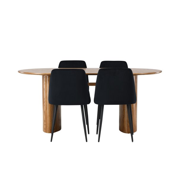 Isolde spisebordss�t spisebord natur 4 stole velour sort.