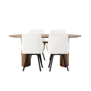 Isolde spisebordss�t spisebord natur 4 stole beige.