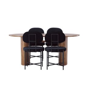 Isolde spisebordss�t spisebord natur 4 stole velour sort.