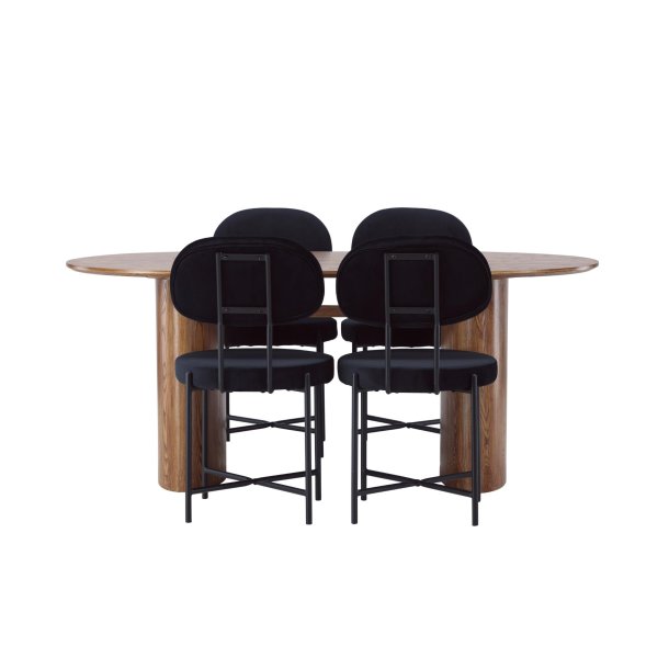 Isolde spisebordss�t spisebord natur 4 stole velour sort.