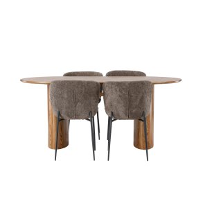 Isolde spisebordss�t spisebord natur 4 stole boucle brun.