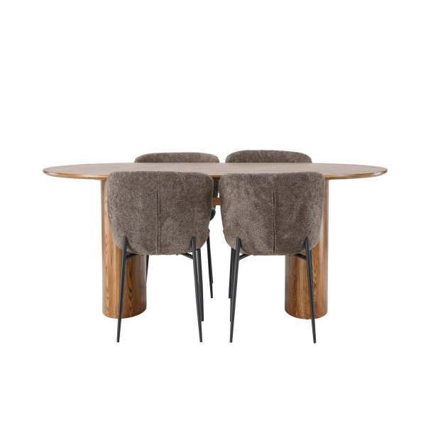Isolde spisebordss�t spisebord natur 4 stole boucle brun.