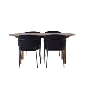 Andy spisebordss�t spisebord natur 4 stole velour sort.