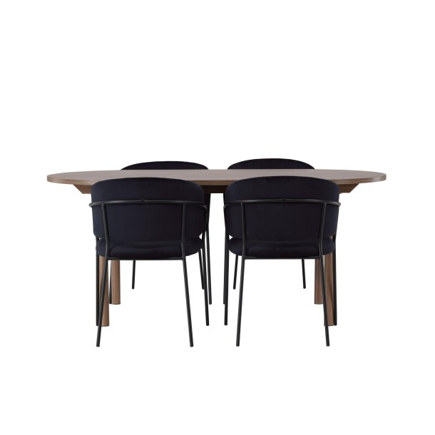 Andy spisebordss�t spisebord natur 4 stole velour sort.