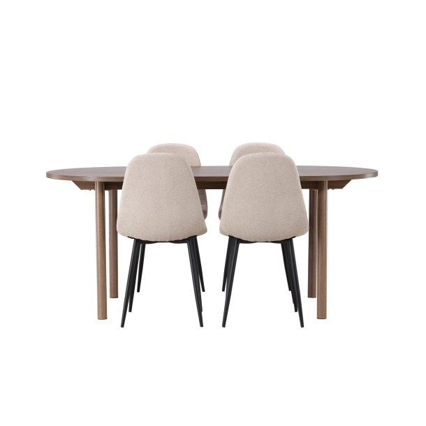 Andy spisebordss�t spisebord natur 4 stole boucle beige.