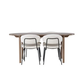 Andy spisebordss�t spisebord natur 4 stole boucle hvid.
