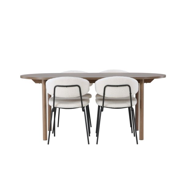 Andy spisebordss�t spisebord natur 4 stole boucle hvid.