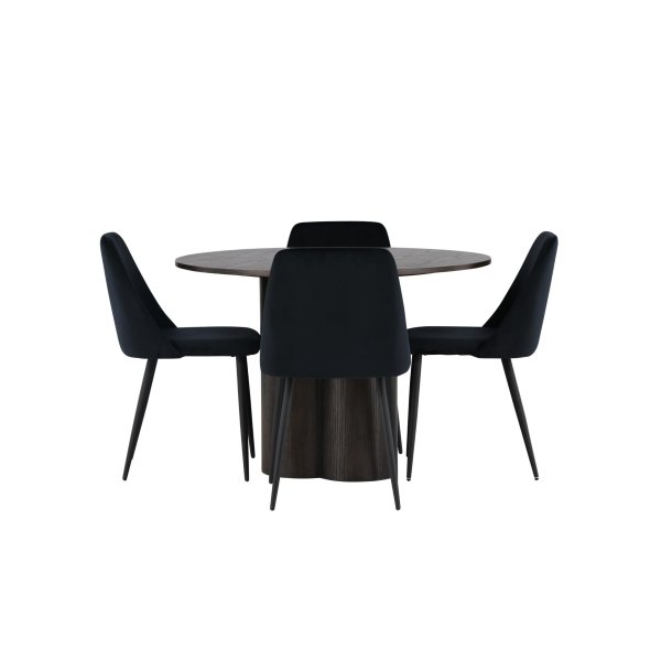 Olivia spisebordss�t spisebord mocca 4 stole velour sort.