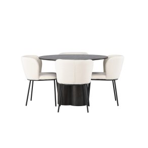Olivia spisebordss�t spisebord mocca 4 stole boucle hvid.