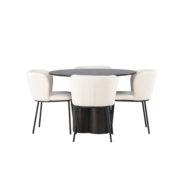 Olivia spisebordss�t spisebord mocca 4 stole boucle hvid.