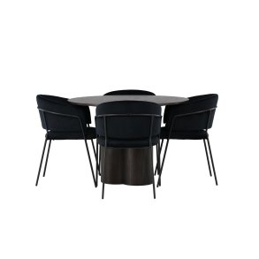 Olivia spisebordss�t spisebord mocca 4 stole velour sort.