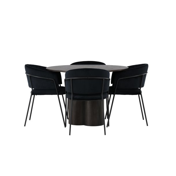 Olivia spisebordss�t spisebord mocca 4 stole velour sort.