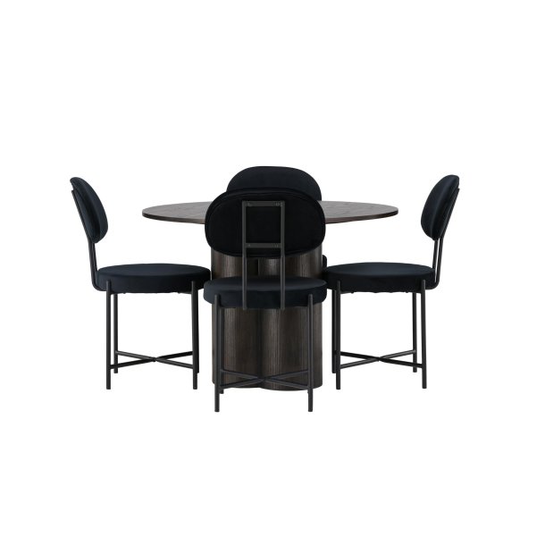 Olivia spisebordss�t spisebord mocca 4 stole velour sort.