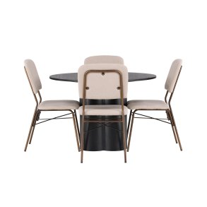 Olivia spisebordss�t spisebord sort 4 stole beige.