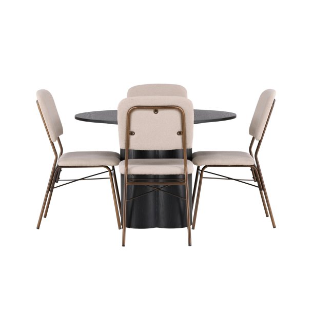 Olivia spisebordss�t spisebord sort 4 stole beige.