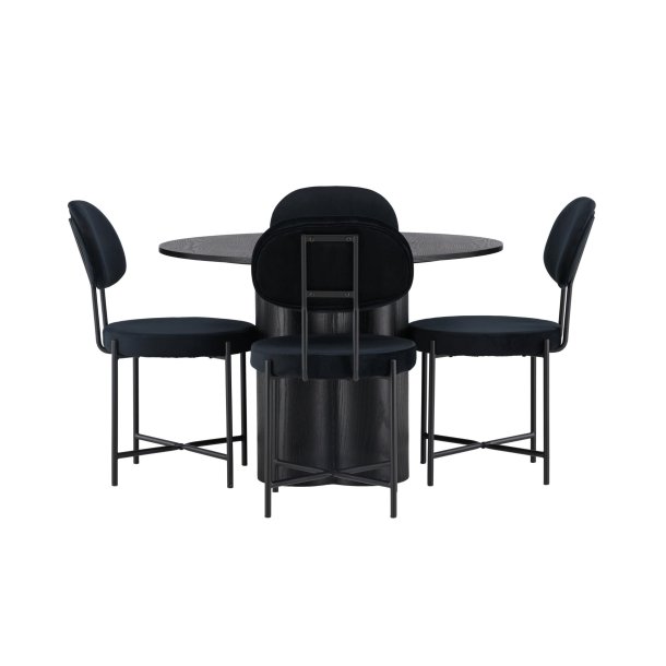 Olivia spisebordss�t spisebord sort 4 stole velour sort.