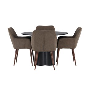 Olivia spisebordss�t spisebord sort 4 stole brun.