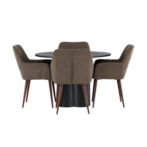 Olivia spisebordss�t spisebord sort 4 stole brun.