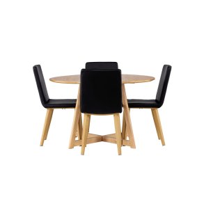 Yakidon spisegrupper spisebord med uttrekk brun 4 stoler PU kunstl�r svart.