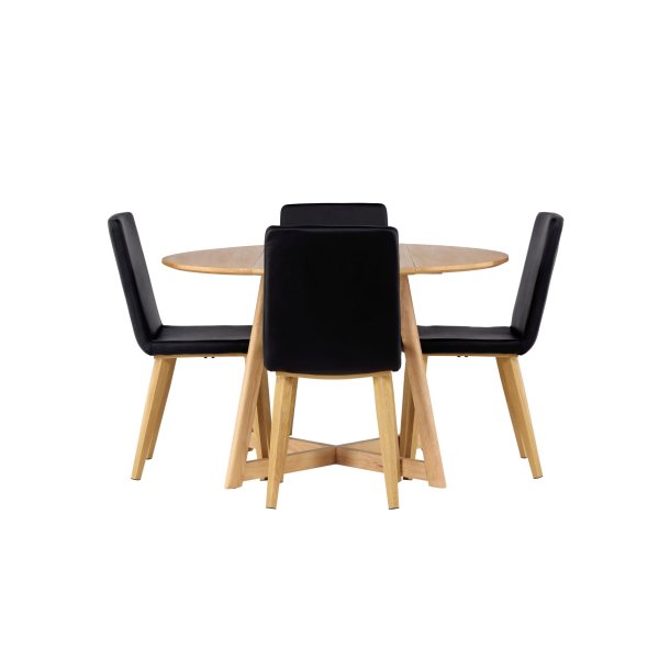 Yakidon spisegrupper spisebord med uttrekk brun 4 stoler PU kunstl�r svart.