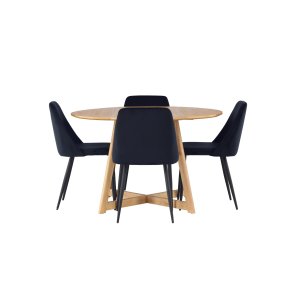 Yakidon spisegrupper spisebord med uttrekk brun 4 stoler velur svart.