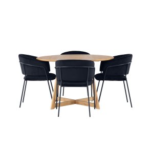 Yakidon spisegrupper spisebord med uttrekk brun 4 stoler velur svart.