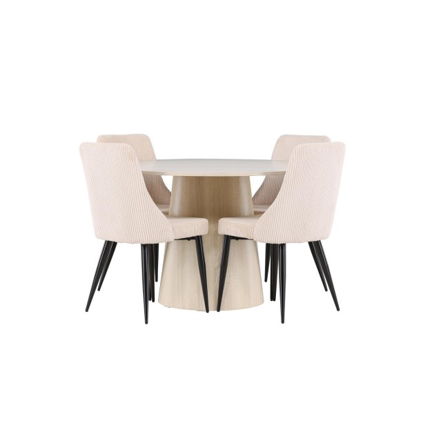 Lanzo spisebordss�t spisebord whitewash 4 stole fl�jl beige.