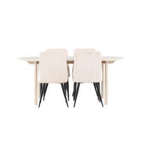 Andy spisebordss�t spisebord whitewash 4 stole fl�jl beige.