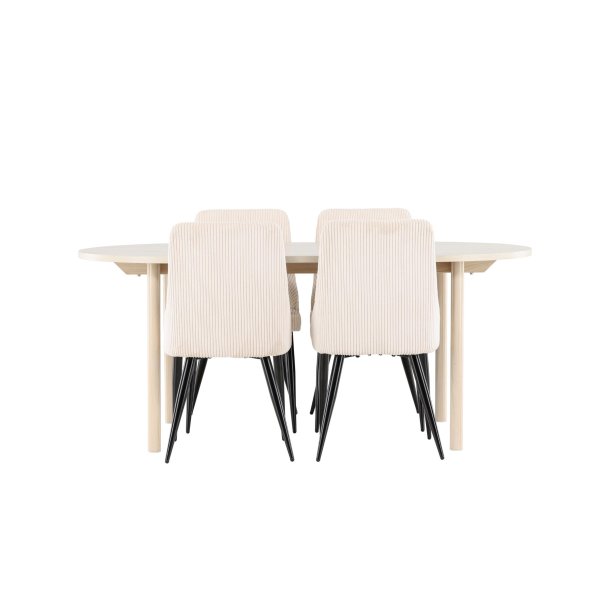Andy spisebordss�t spisebord whitewash 4 stole fl�jl beige.