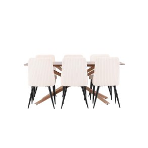 Piazza spisebordss�t spisebord mocca 6 stole fl�jl beige.