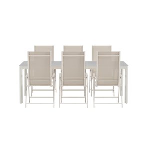 Lino hagesett bord 100x220 cm beige 6 stoler beige.
