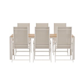 Break hagesett bord 90x200 cm beige 6 stoler beige.